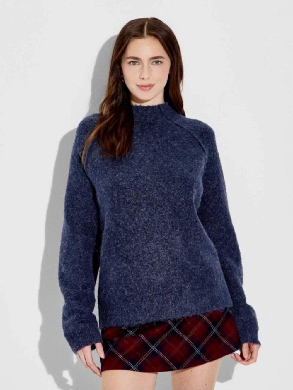 Women's Turtleneck Boucle Tunic Pullover Sweater - Wild Fable Navy Blue S